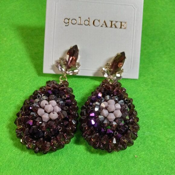 NWT Gold Cake Statement Purple Teardrop Earrings - Picture 1 of 5